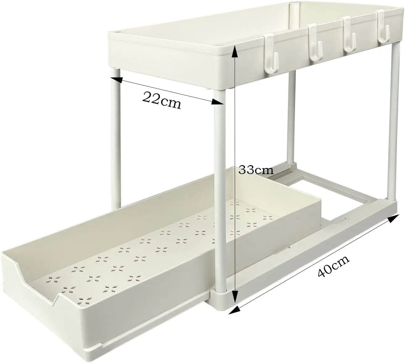 2 Pack 2 Tire Storage Shelf Organiser Spice Rack Sliding Drawer Basket under Sink Kitchen Bathroom Home White